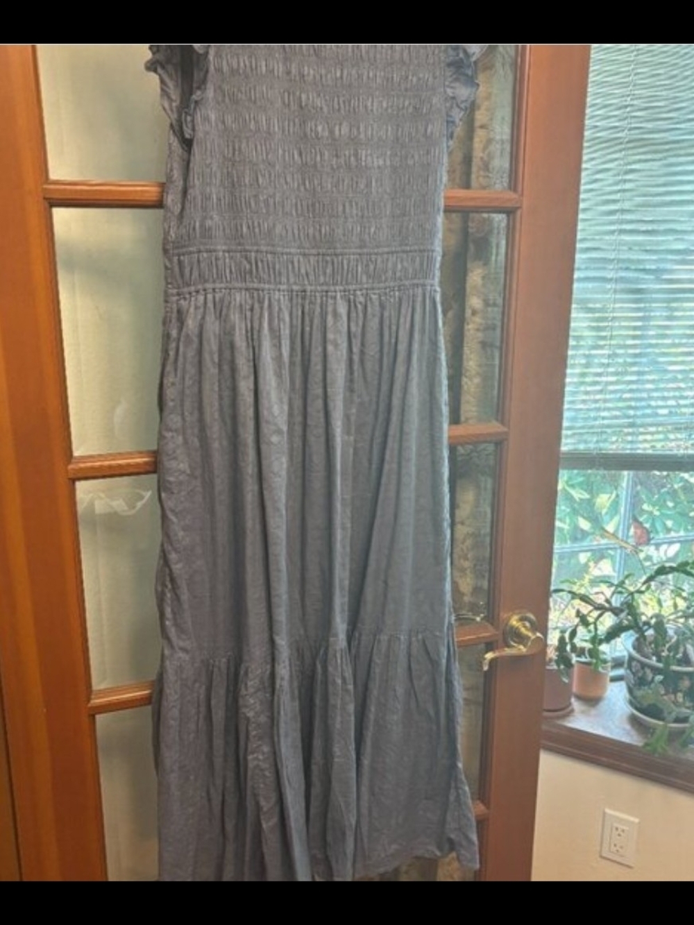 Anthropologie Dusty Blue Tiered Smocked Maxi Dress - Picture 6 of 6